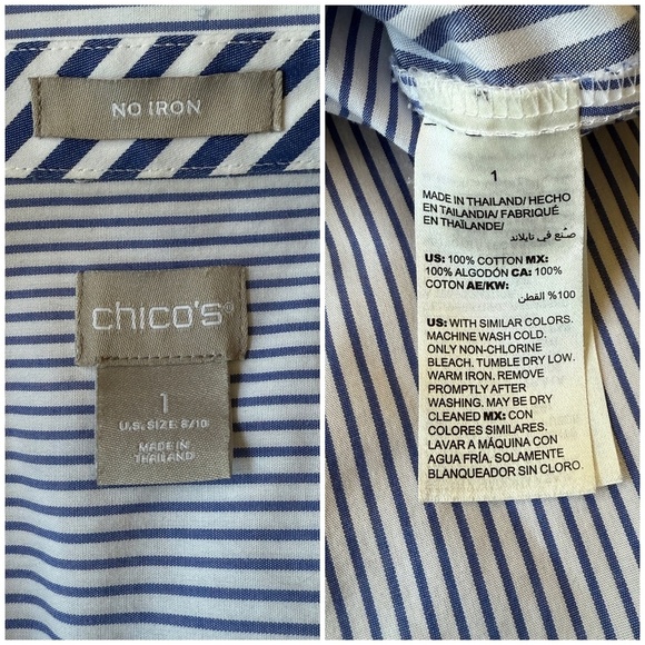 CHICOS TUNIC TOP STRIPED TIE WAIST LONG SLEEVES COASTAL GRANDMA NAUTICAL 8-10 - Picture 12 of 12